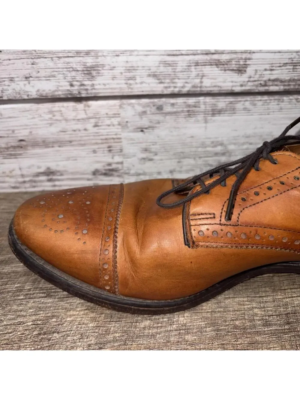 ALLEN EDMONDS Sanford Oxford Shoes Mens 9.5 D Brown Leather Cap Toe Brogue USA
